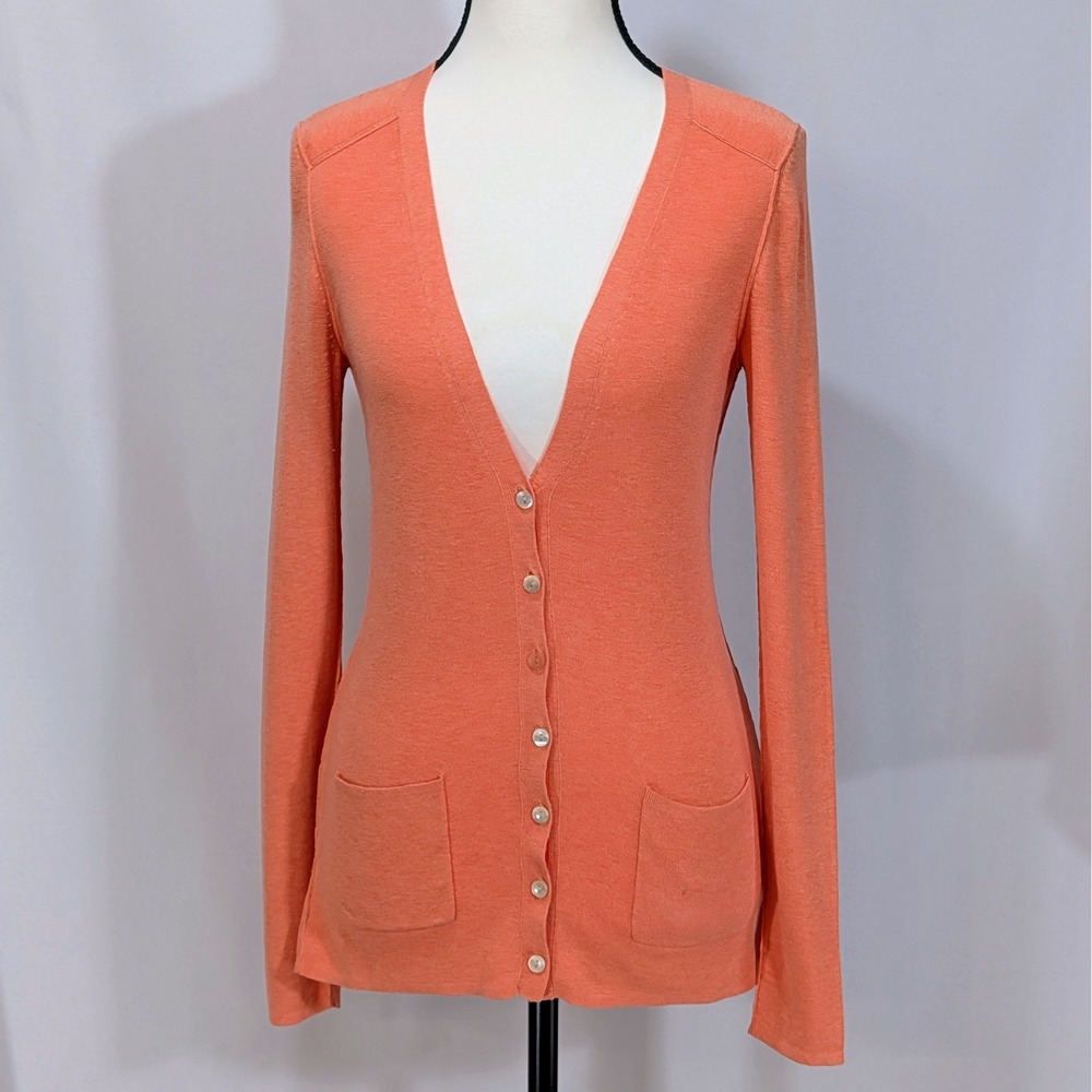 Banana Republic Silk Blend Coral V Neck Button Cardigan XS